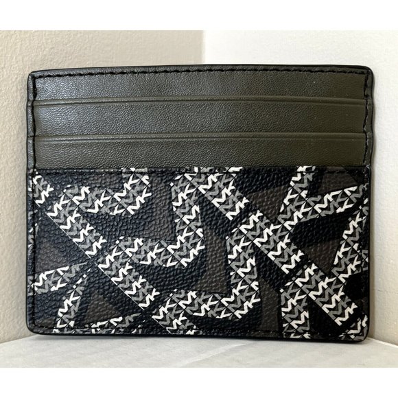 New Michael Kors Cooper Tall card case PVC with Leather Olive / Army Green Multi - Picture 2 of 3